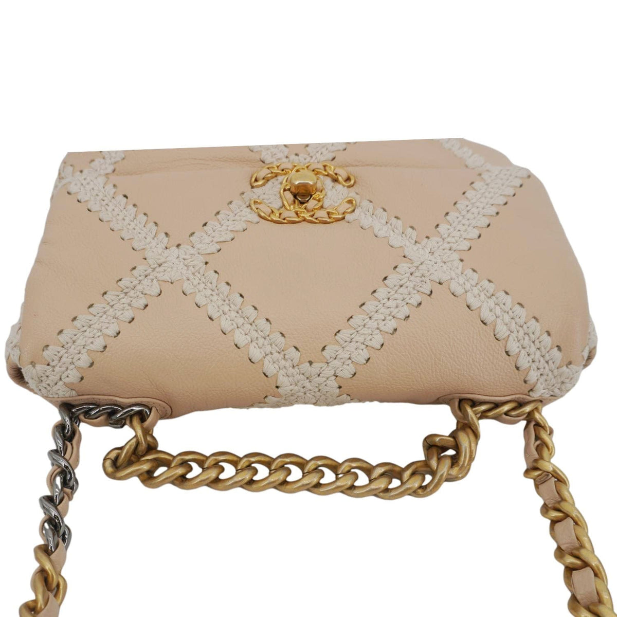 Chanel Bags Chanel 19 Flap Medium Calfskin Crochet Shoulder Bag Beige Premium Designer Shoulder Bag