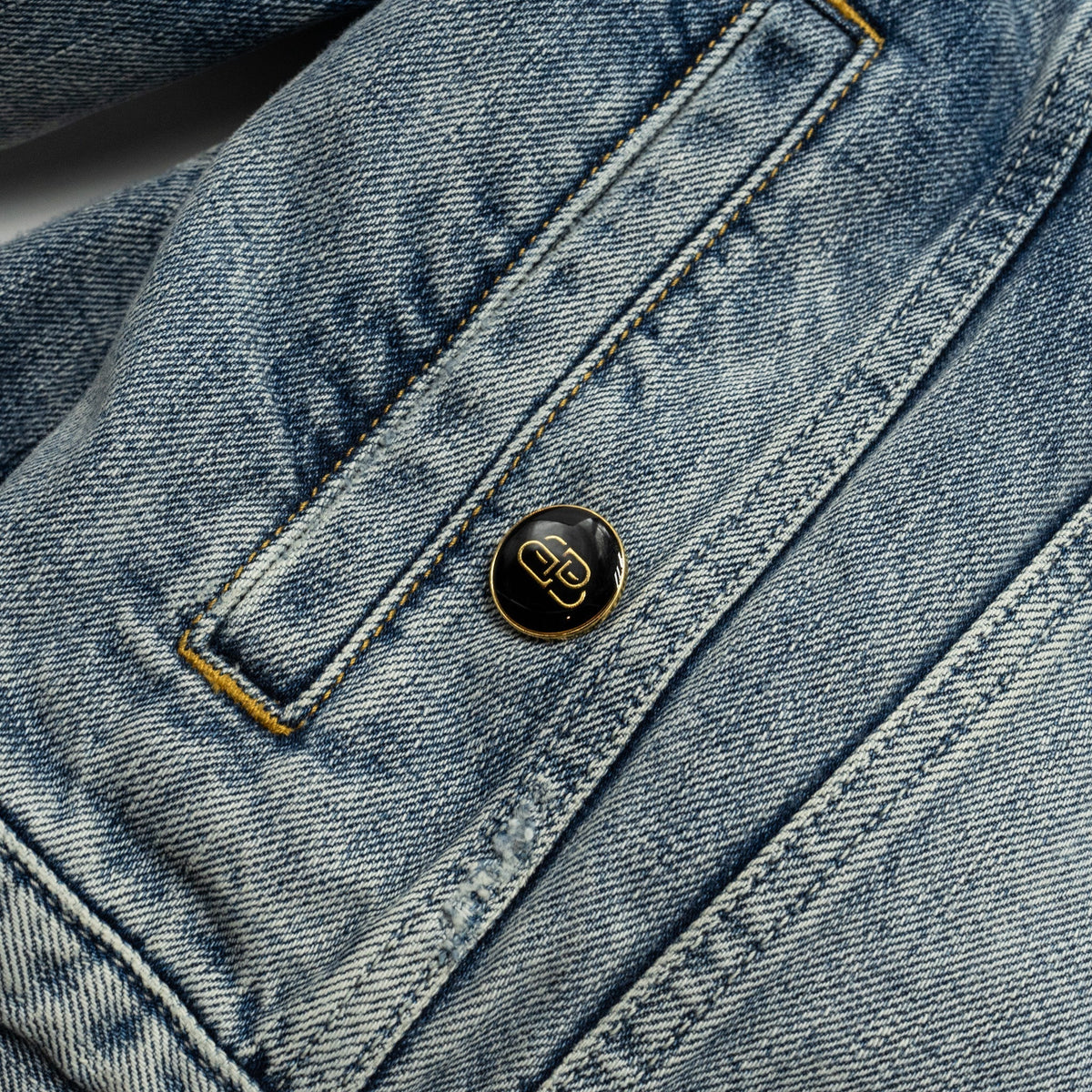 Balenciaga designer handbag denim closeup detail