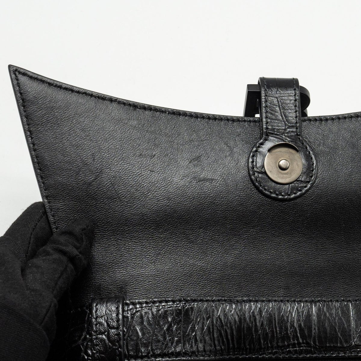 Side view of Balenciaga handbag Black premium designer bag