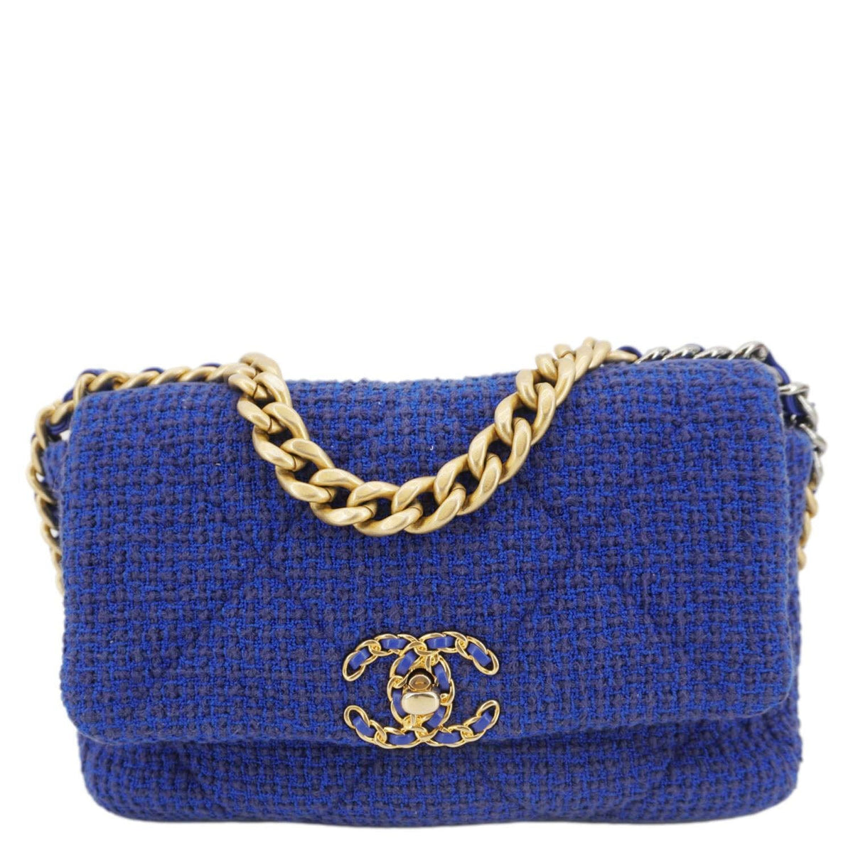 Chanel Bags Chanel 19 Flap Quilted Tweed Shoulder Bag Blue Elegant Everyday Designer Handbag