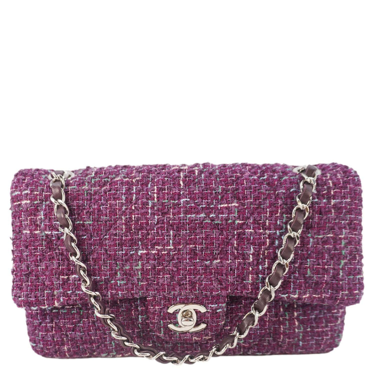 Chanel Bags Chanel Classic Double Flap Tweed Medium Shoulder Bag Purple Elegant Everyday Designer Handbag