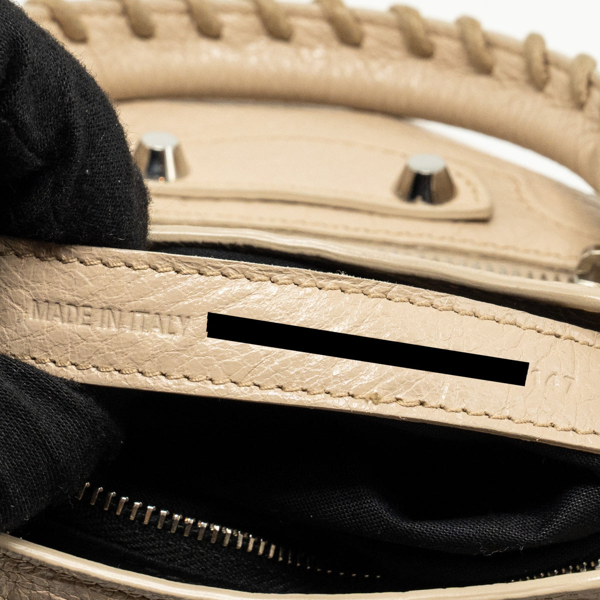 Balenciaga designer handbag calf closeup detail
