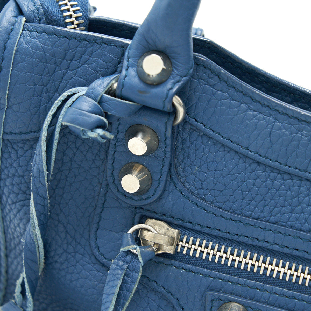 Side view of Balenciaga handbag Blue premium designer bag
