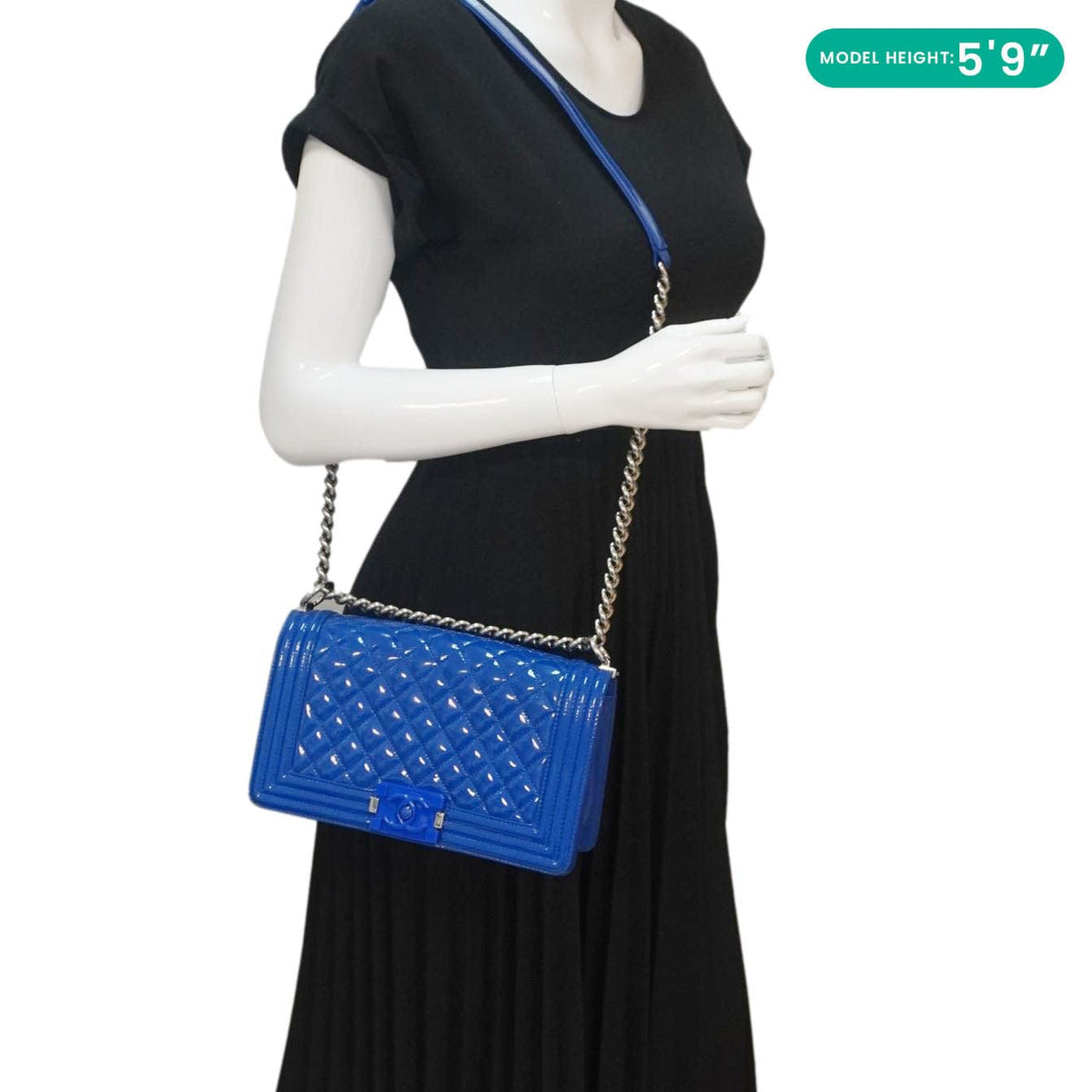 Chanel Bags Chanel Boy Flap Medium Plexiglass Patent Leather Crossbody Bag Blue Premium Designer Shoulder Bag