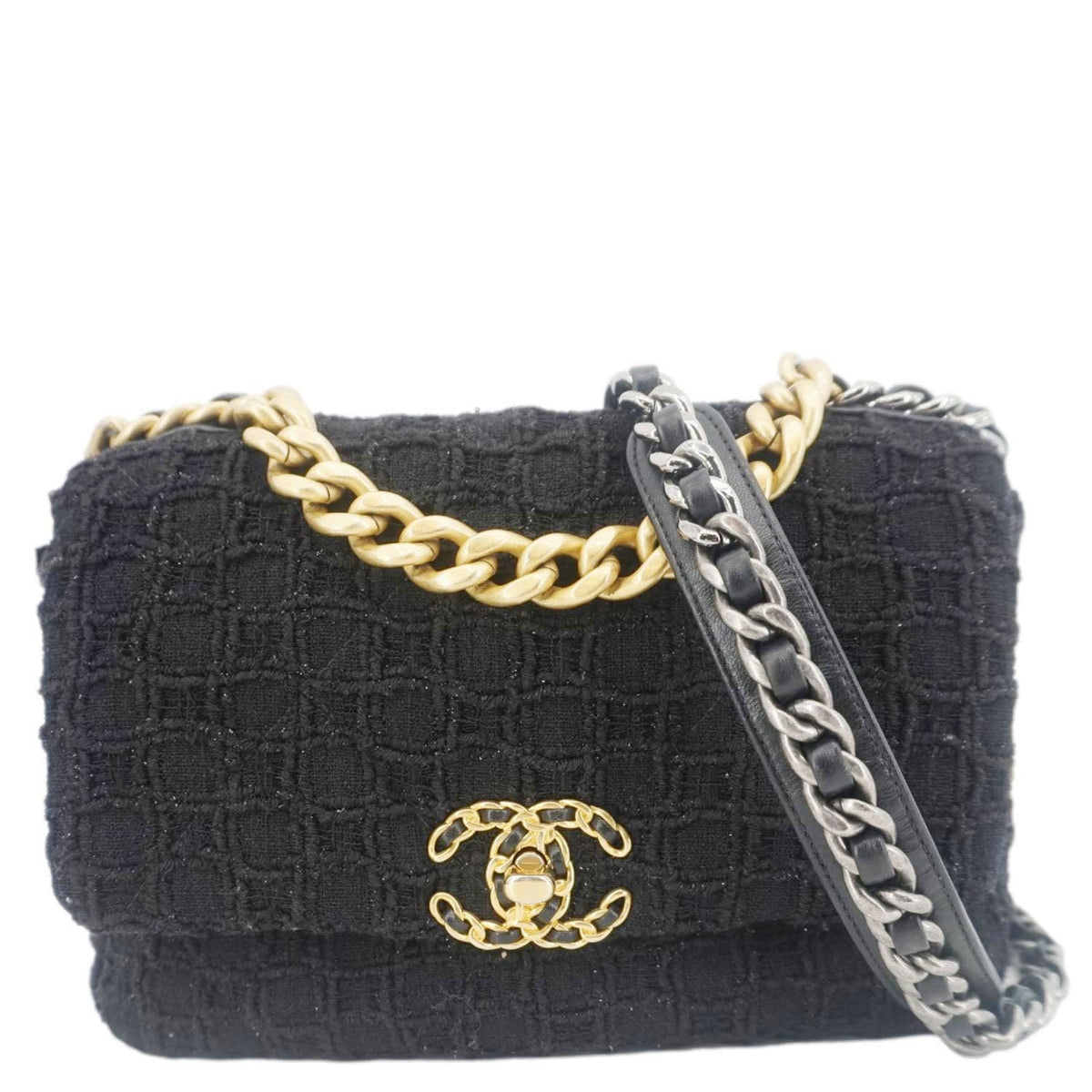 Chanel Bags Chanel 19 Flap Medium Tweed Shoulder Bag Black Elegant Everyday Designer Handbag