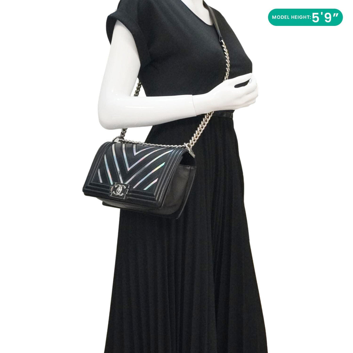 Chanel Bags Chanel Boy Flap Chevron Leather with Holographic PVC Crossbody Bag Black Elegant Everyday Designer Handbag