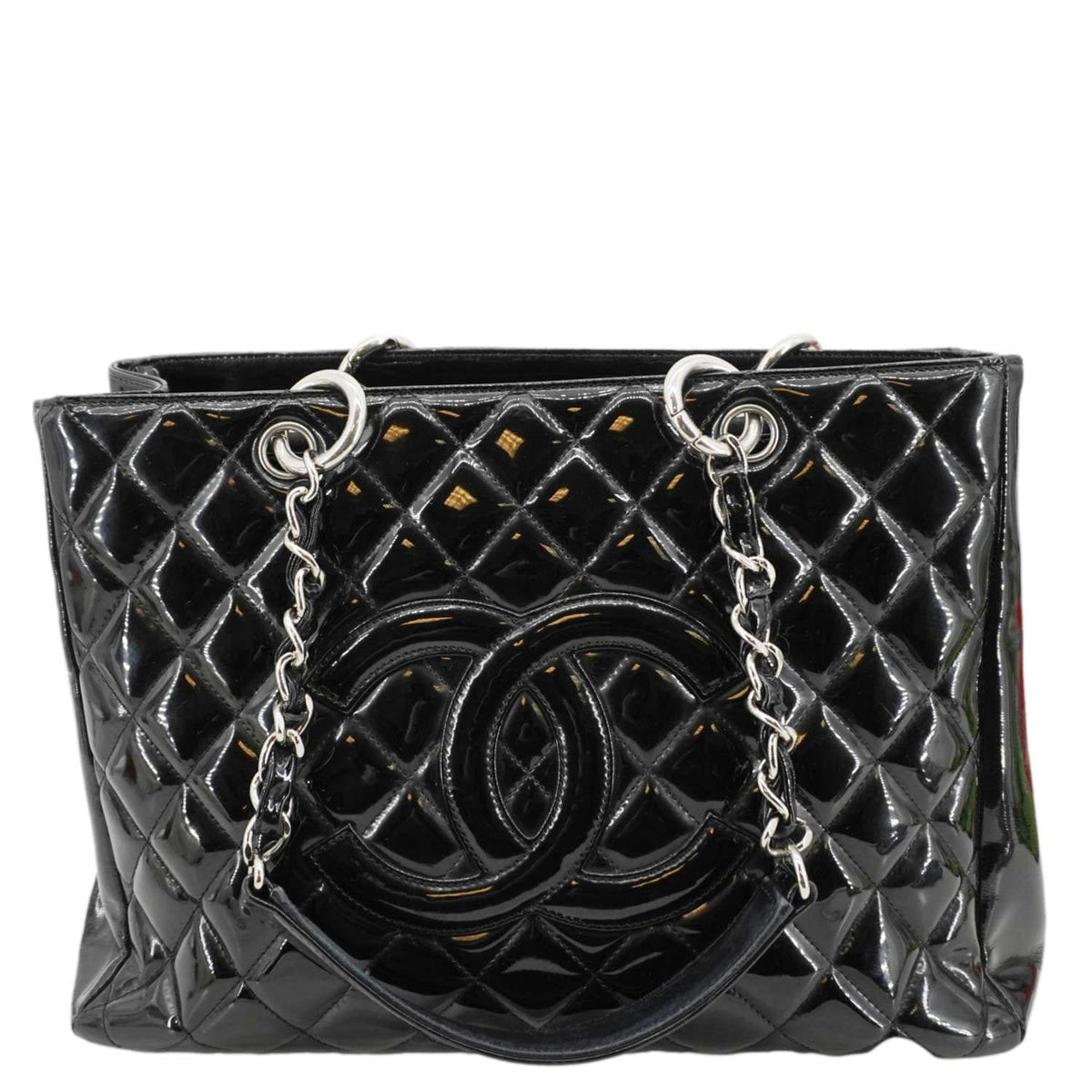 Chanel Bags? Chanel Grand Shopping Patent Quilted Leather GST Tote Bag Black Luxury Designer Leather Handbag
