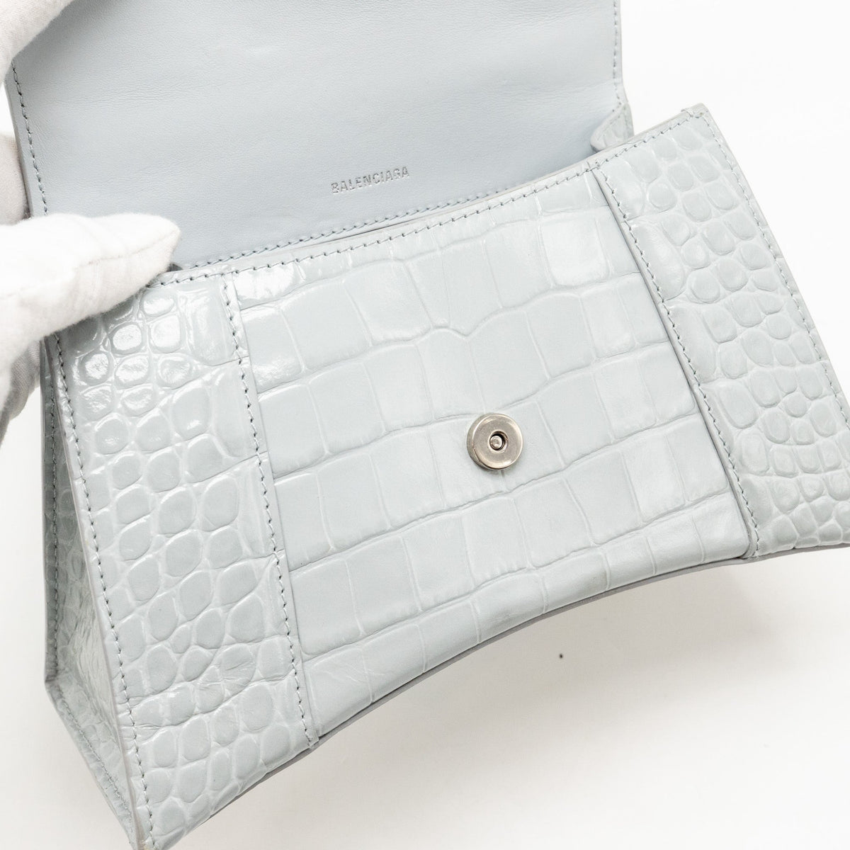 Side view of Balenciaga handbag Grey premium designer bag