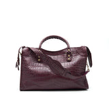 Side view of Balenciaga handbag Burgundy premium designer bag