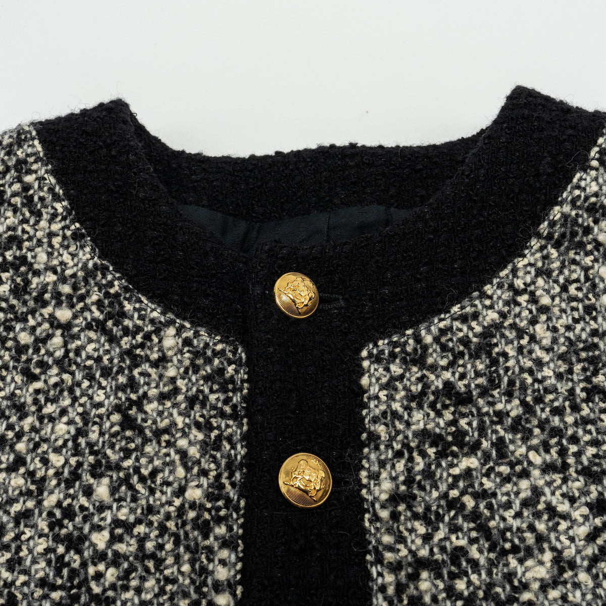 Celine Jackets? Celine Size 40 Tweed Button Jacket Wool Polyamide Black grey Luxury Designer Outerwear Jacket