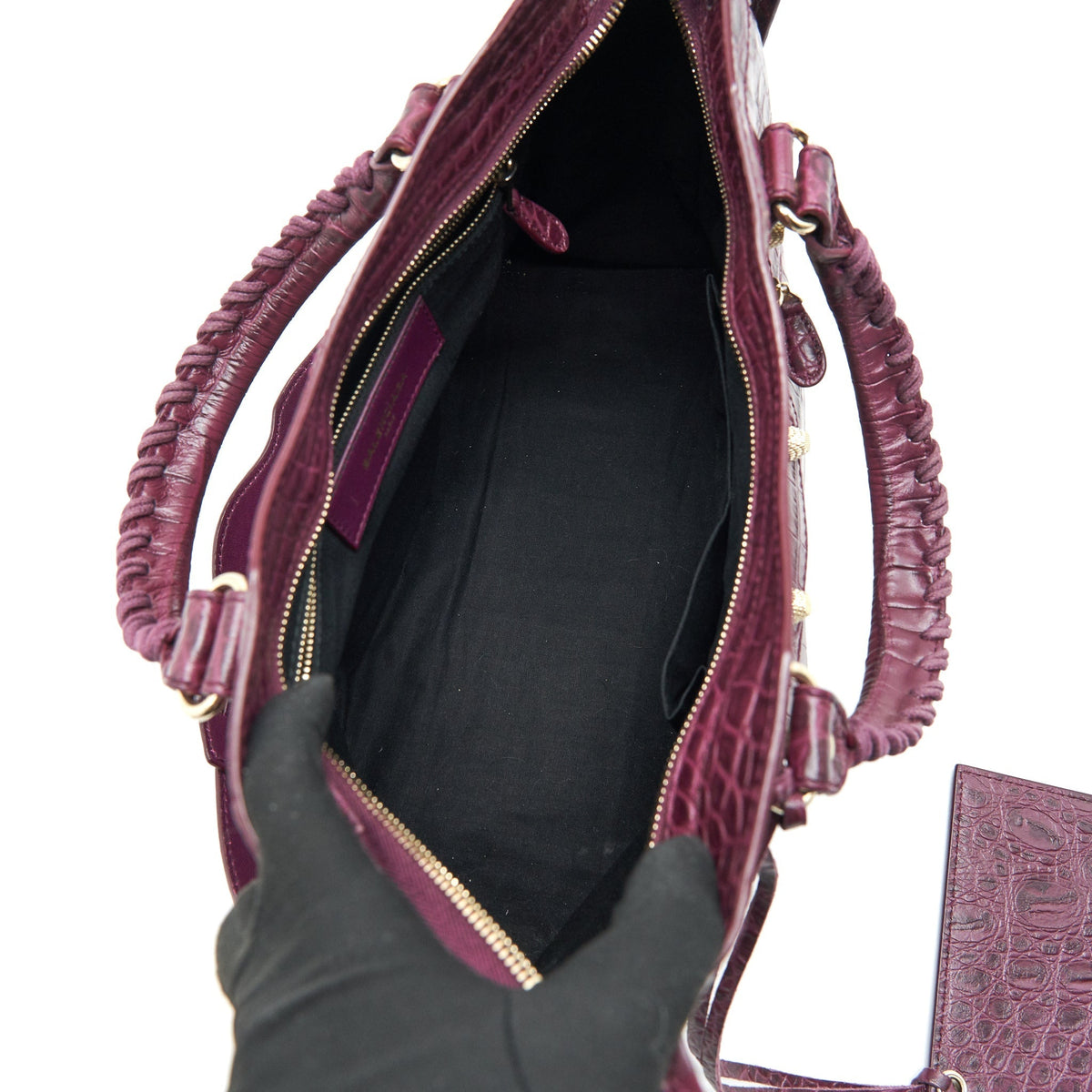 Balenciaga authentic luxury handbag Burgundy leather craftsmanship