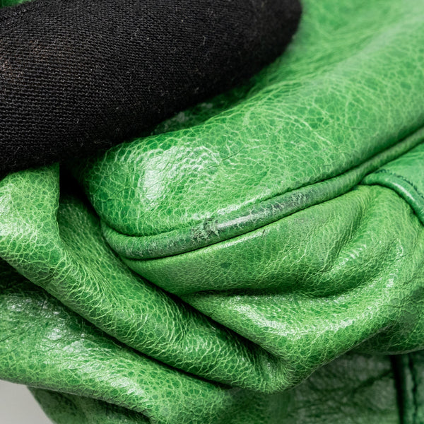 Balenciaga authentic luxury handbag Green leather craftsmanship