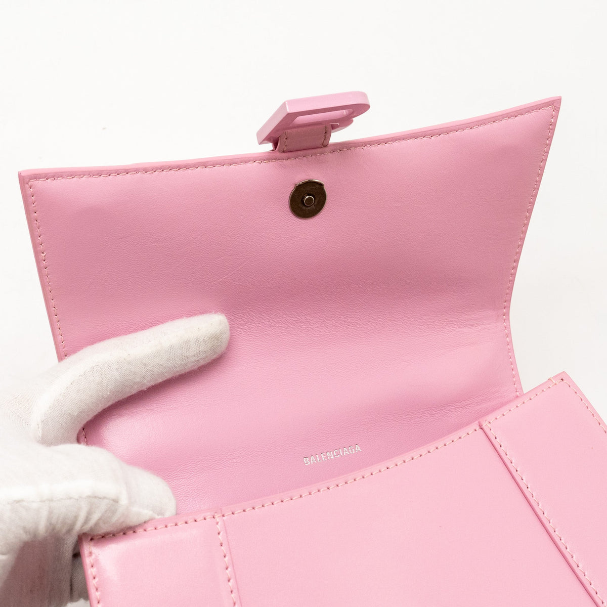 Side view of Balenciaga handbag Pink premium designer bag
