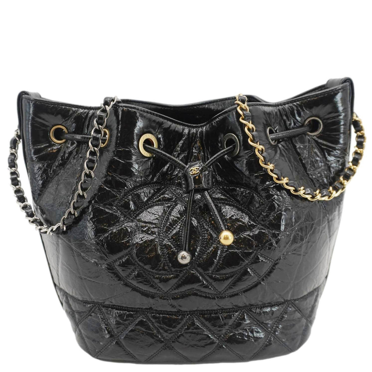 Chanel Bags Chanel Drawstring Shiny Aged Calfskin Chain Shoulder Bag Black Premium Designer Shoulder Bag