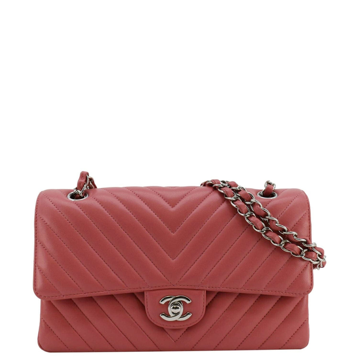 Chanel Bags Chanel Classic Double Flap Medium Chevron Leather Shoulder Bag Peach Elegant Everyday Designer Handbag