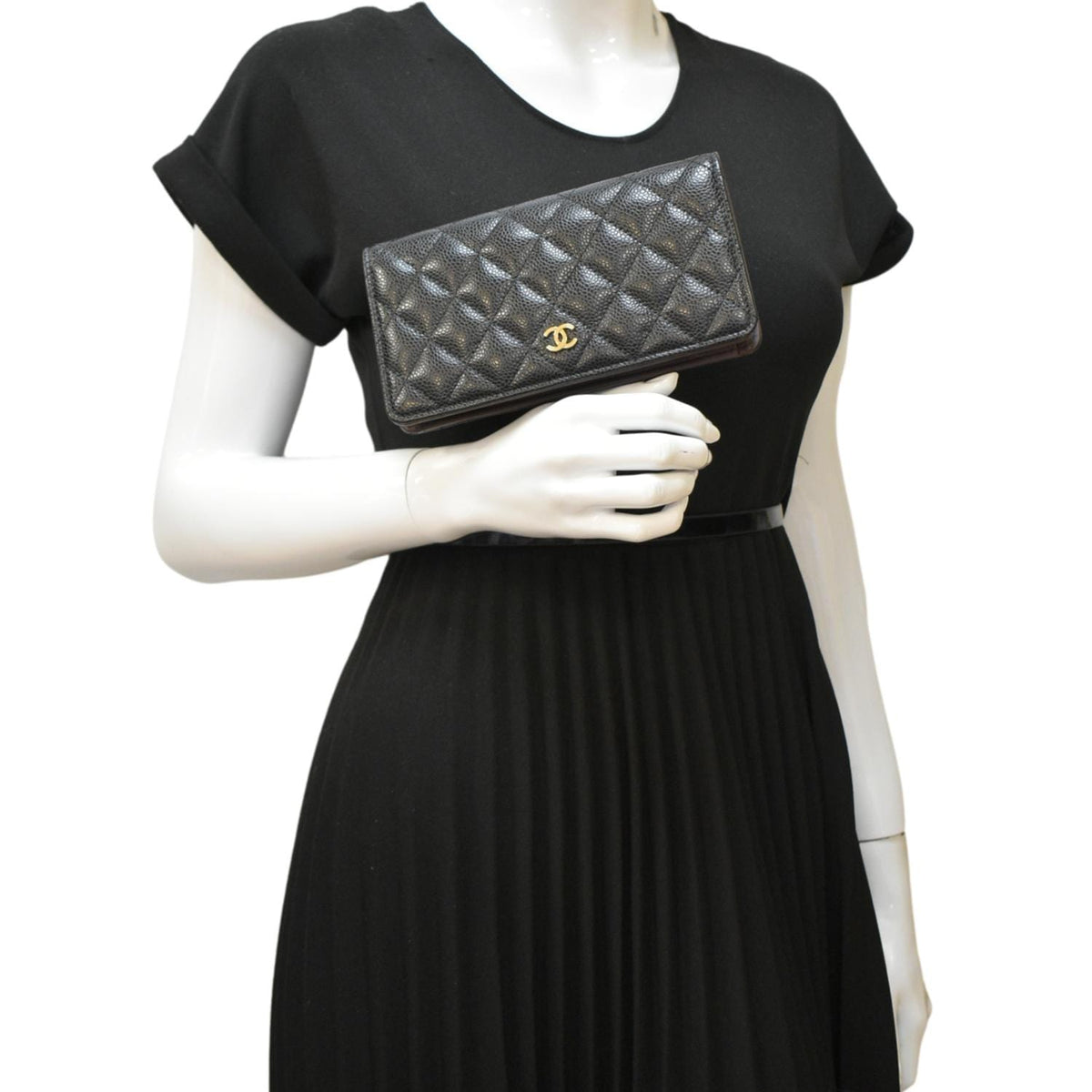 Chanel Wallets? Chanel Bifold Quilted Caviar Leather Long Wallet Black Elegant Everyday Leather Wallet
