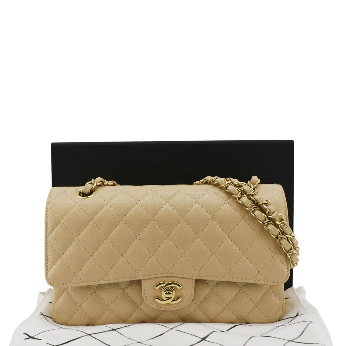 Chanel Bags Chanel Double Flap Medium Quilted Caviar Leather Shoulder Bag Cream Elegant Everyday Designer Handbag
