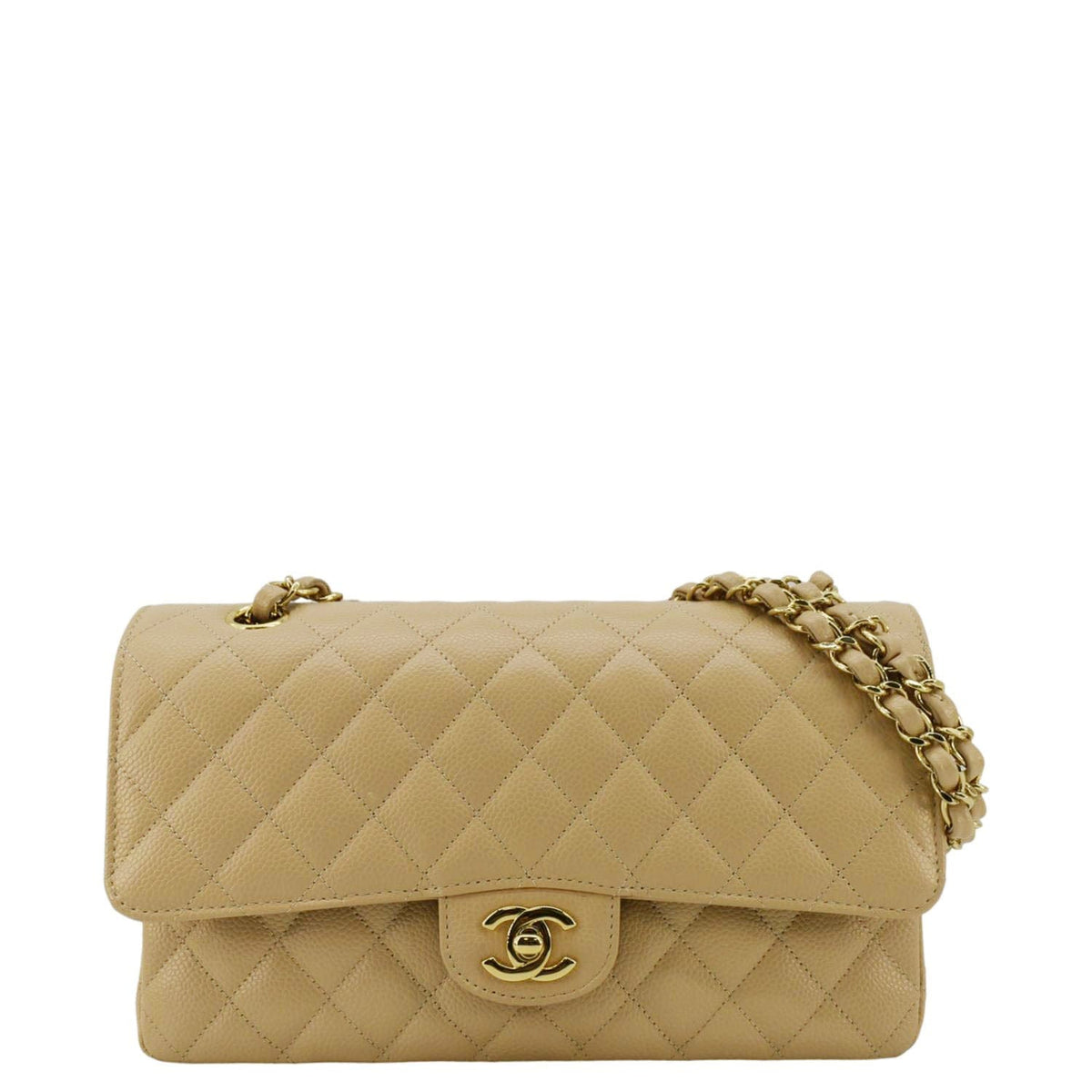 Chanel Bags Chanel Double Flap Medium Quilted Caviar Leather Shoulder Bag Cream Elegant Everyday Designer Handbag