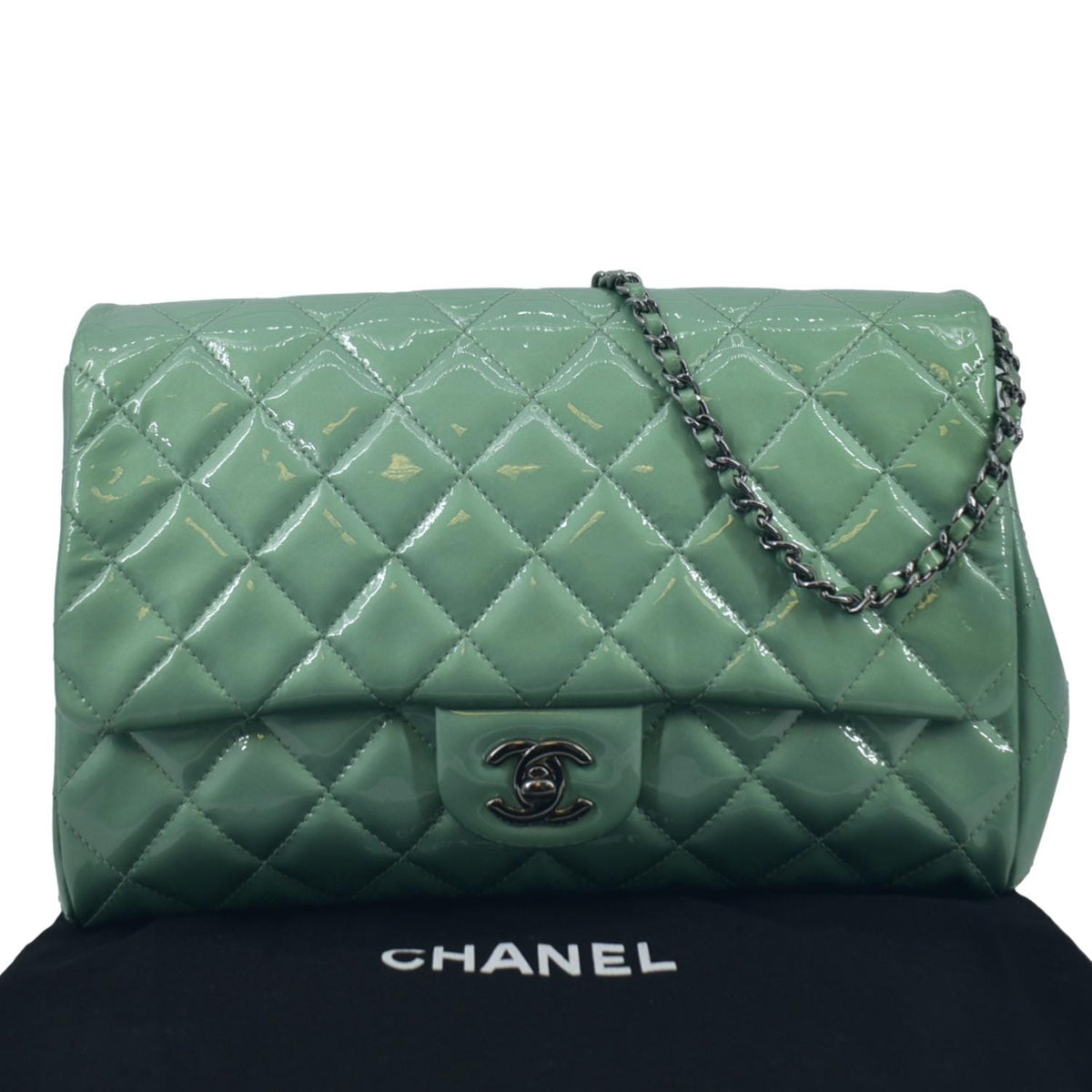 Chanel Bags Chanel Flap Quilted Patent Leather Shoulder Bag Green Premium Designer Shoulder Bag