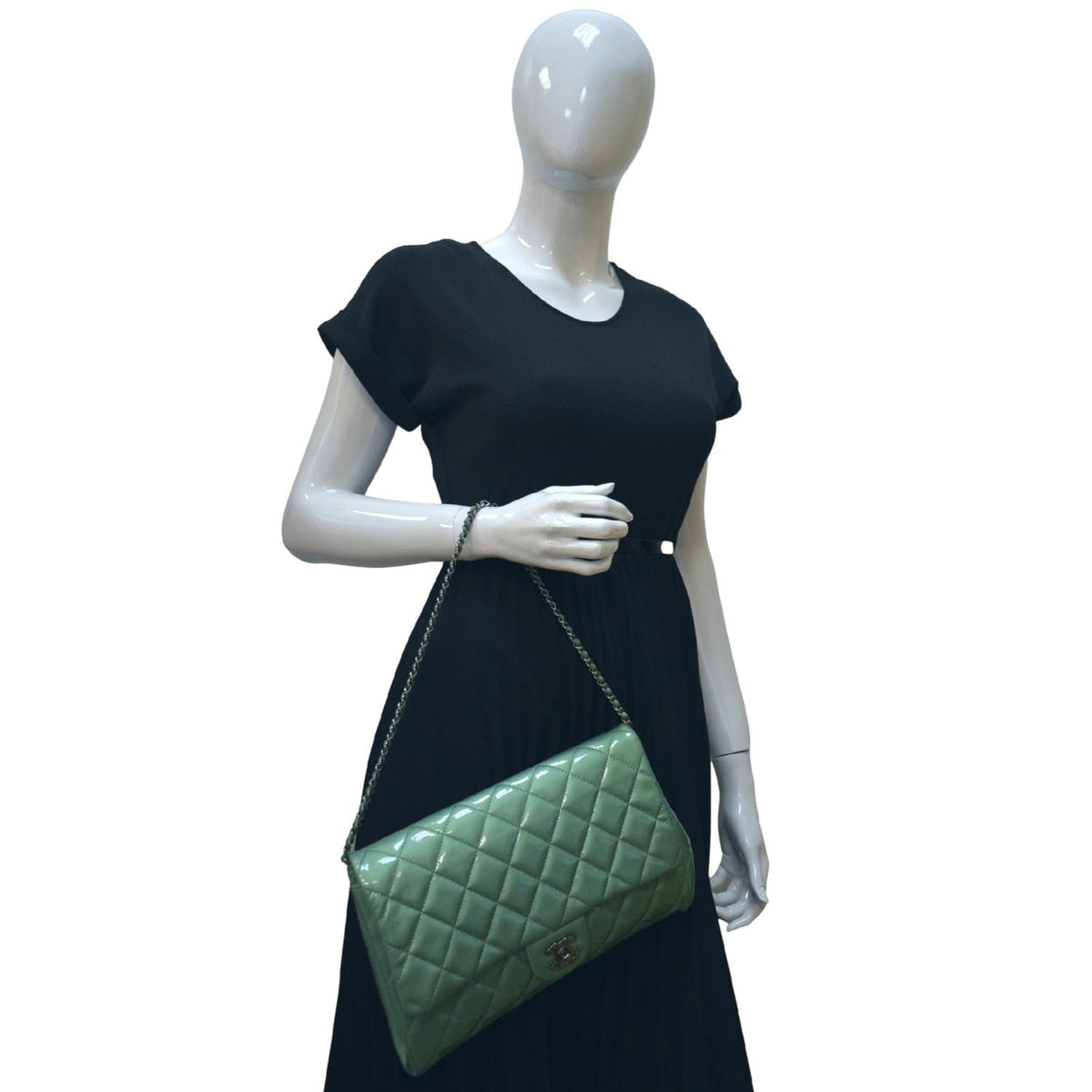 Chanel Bags Chanel Flap Quilted Patent Leather Shoulder Bag Green Premium Designer Shoulder Bag