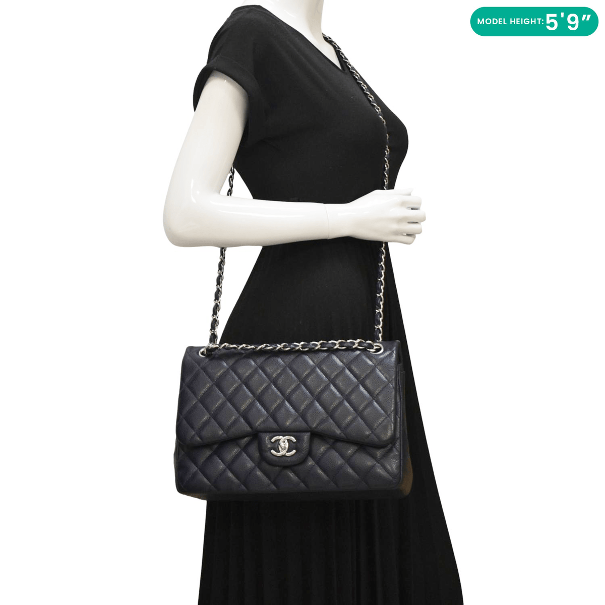 Chanel Bags Chanel Classic Jumbo Double Flap Quilted Caviar Leather Shoulder Bag Navy Blue Premium Designer Shoulder Bag