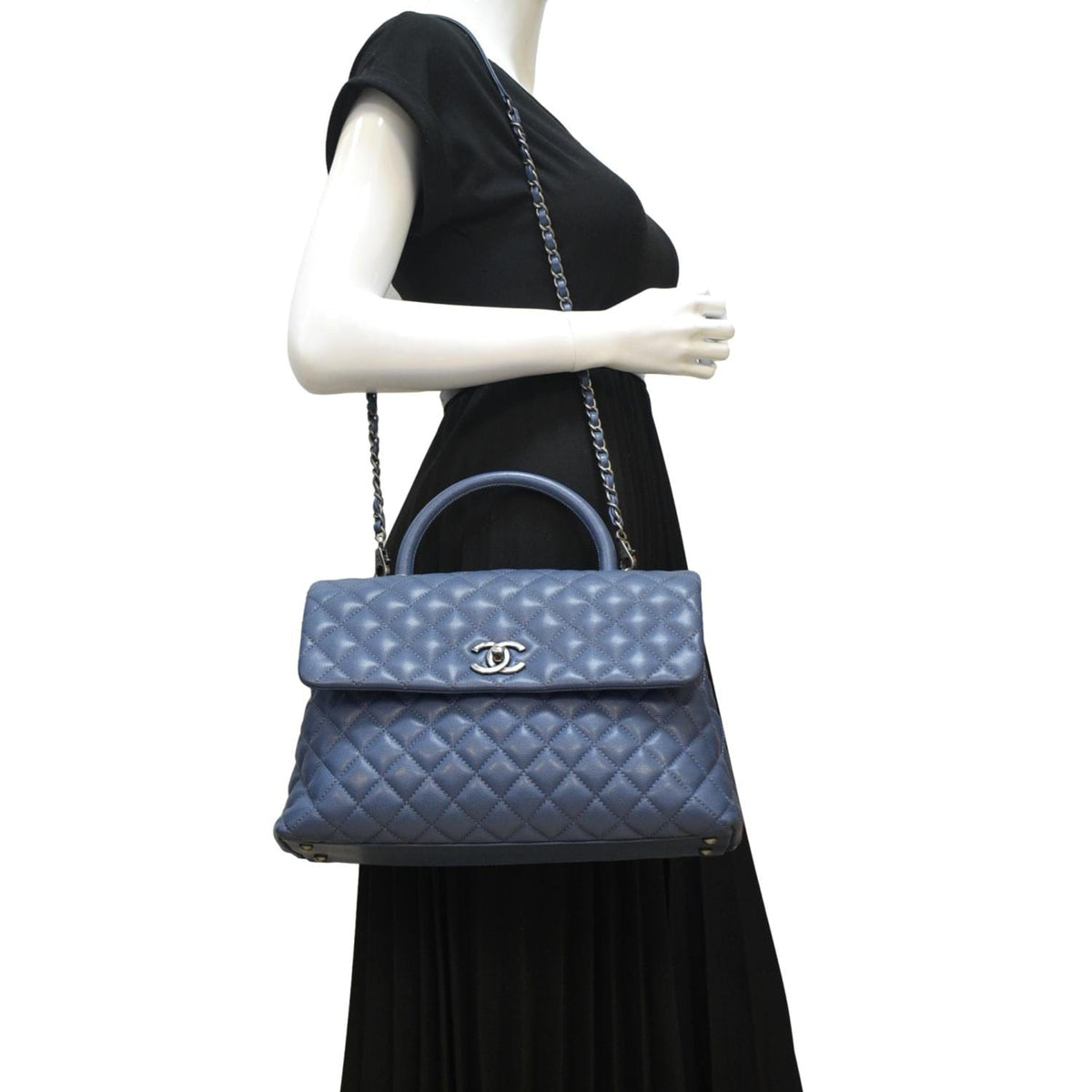 Chanel Bags Chanel Coco Caviar Leather Top Handle Flap Shoulder Bag Blue Premium Designer Shoulder Bag