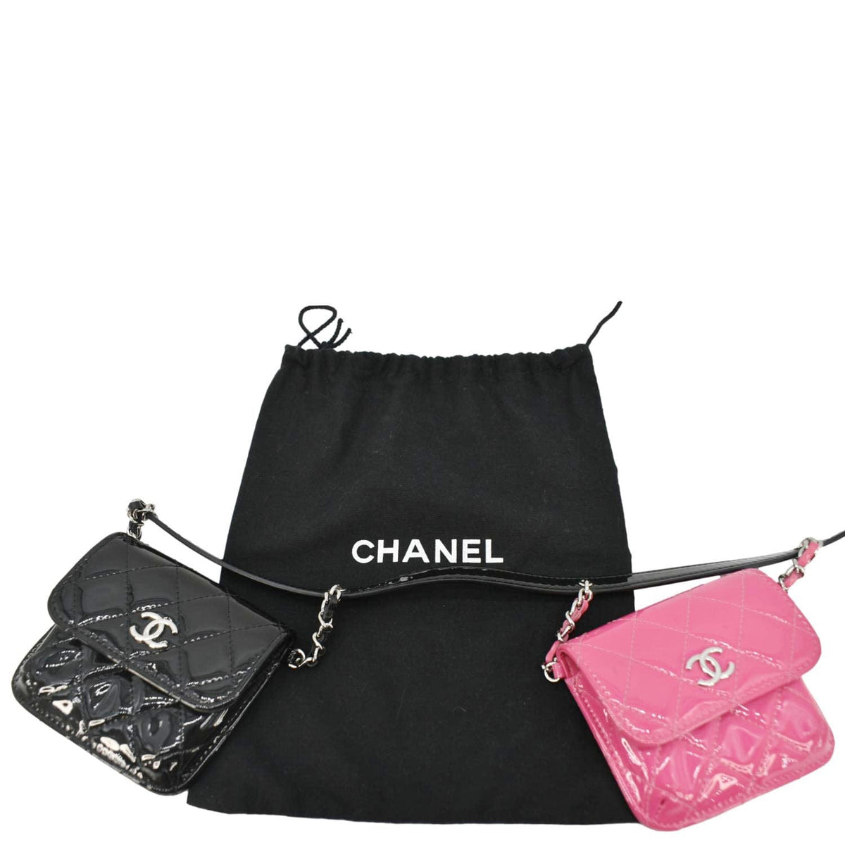 Chanel Bags Chanel Double Mini Flap Patent Quilted Leather Chain Waist Bag Black Pink Premium Designer Shoulder Bag