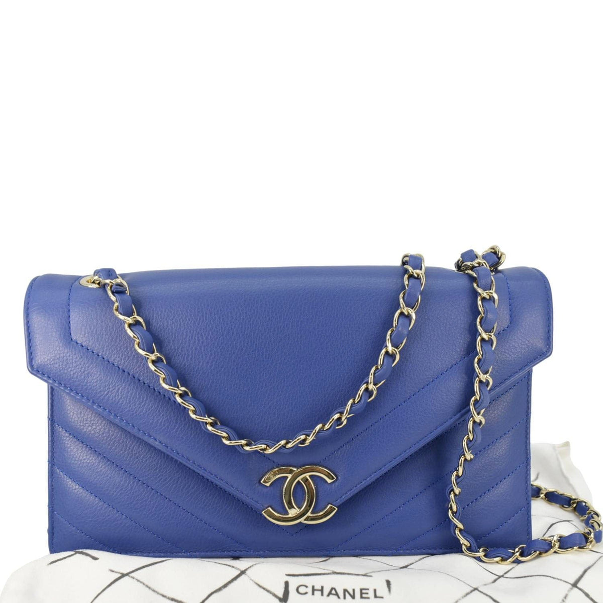 Chanel Bags Chanel Coco Envelope Flap Quilted Chevron Leather Crossbody Bag Blue Luxury Designer Leather Handbag
