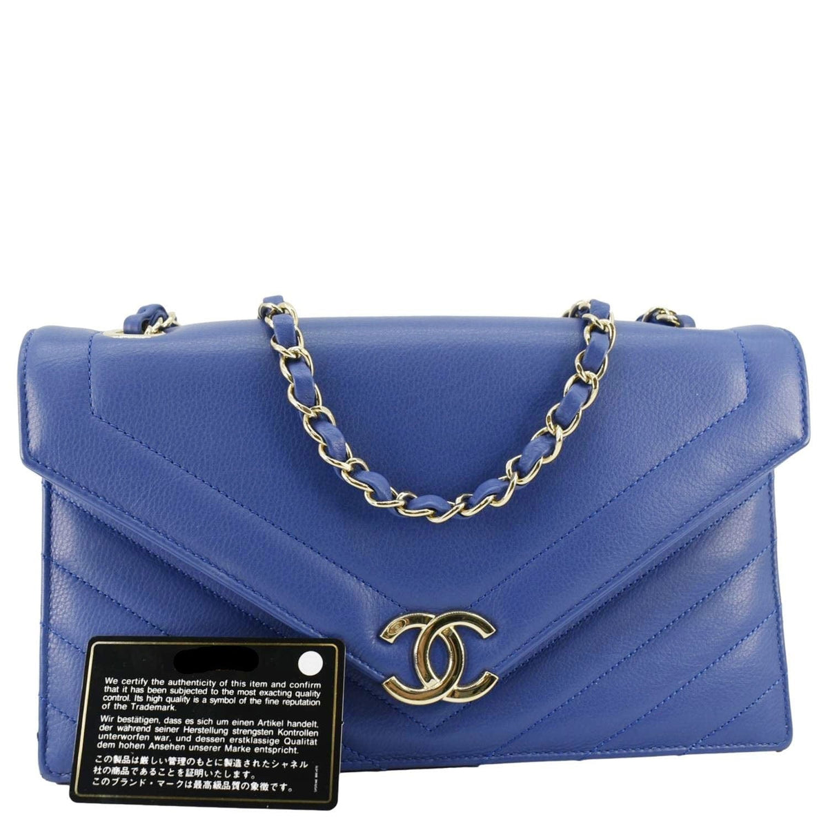 Chanel Bags Chanel Coco Envelope Flap Quilted Chevron Leather Crossbody Bag Blue Luxury Designer Leather Handbag