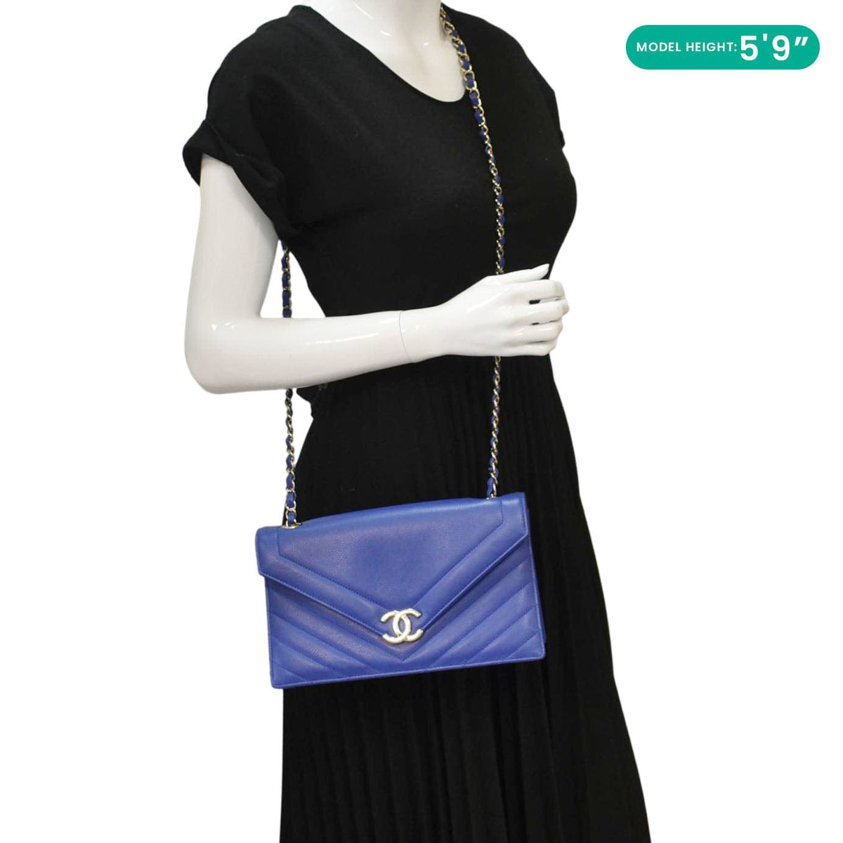 Chanel Bags Chanel Coco Envelope Flap Quilted Chevron Leather Crossbody Bag Blue Luxury Designer Leather Handbag