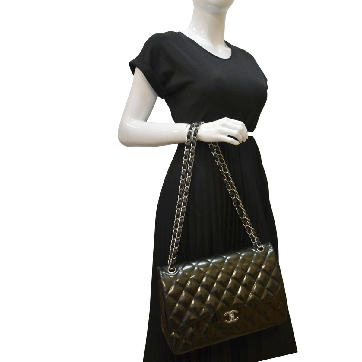 Chanel Bags? Chanel Jumbo Flap Striated Quilted Patent Leather Shoulder Bag Green Elegant Everyday Designer Handbag