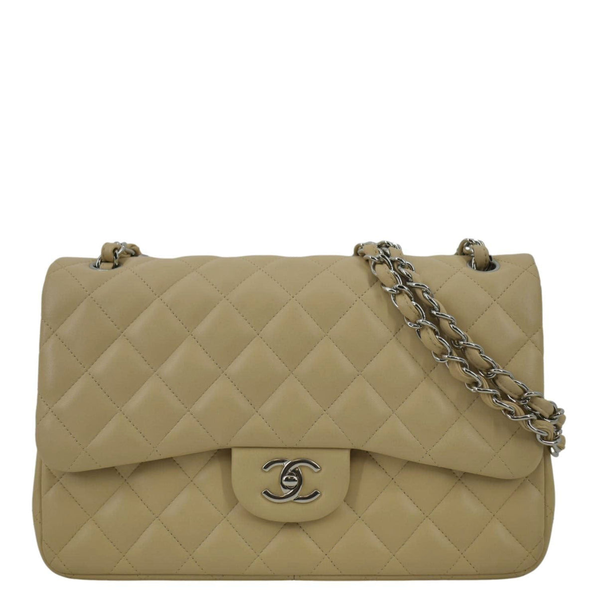 Chanel Bags Chanel Classic Jumbo Double Flap Quilted Leather Shoulder Bag Beige Premium Designer Shoulder Bag