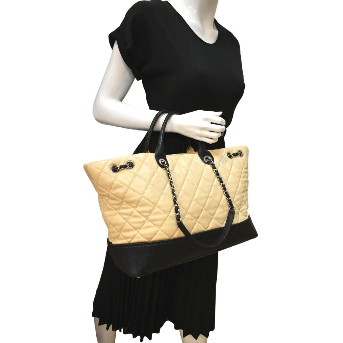Chanel Bags Chanel Drawstring Large Quilted Calfskin & Caviar Shopping Tote Bag Beige Luxury Designer Leather Handbag