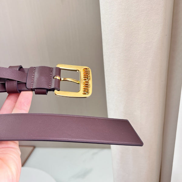 Belts- Miu M Belt 3 Cm Premium Leather Designer Belt