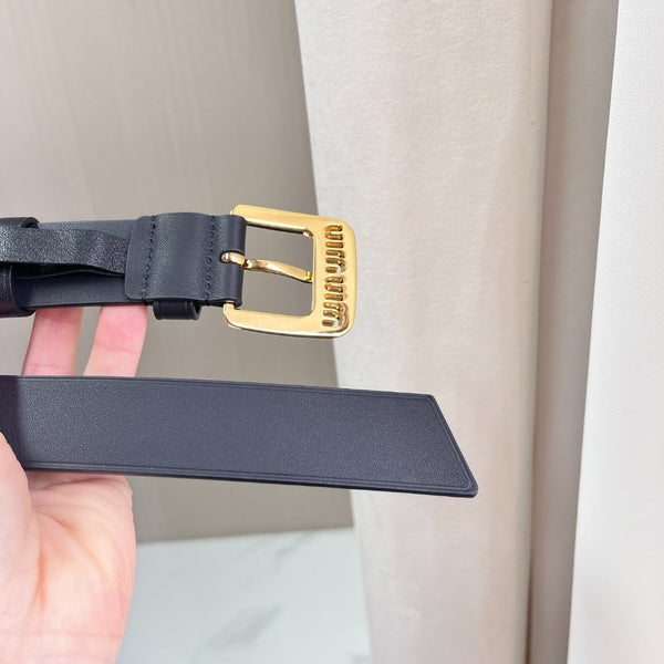 Belts- Miu M Belt 3 Cm Premium Leather Designer Belt
