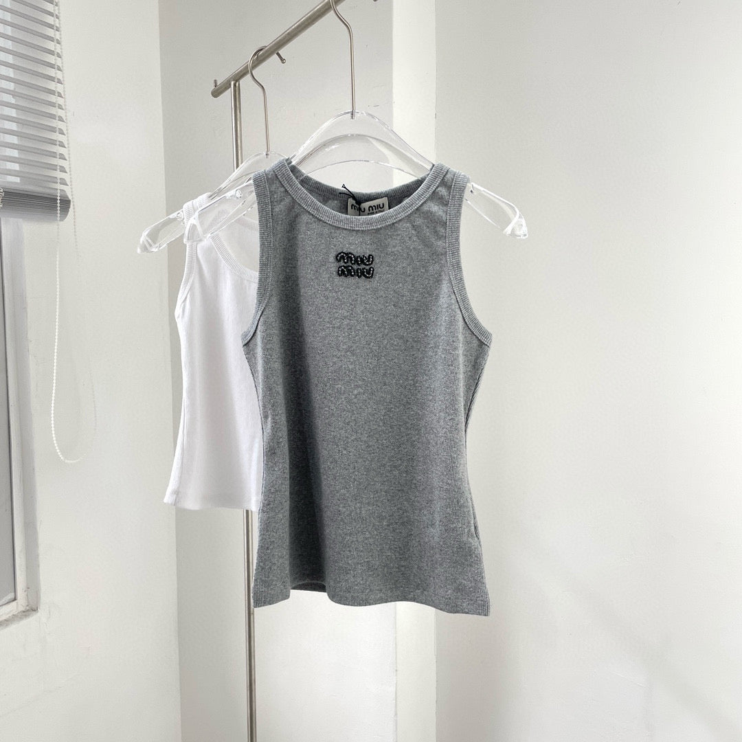 Tops- Miu M Tank Top Elegant Everyday Designer Top