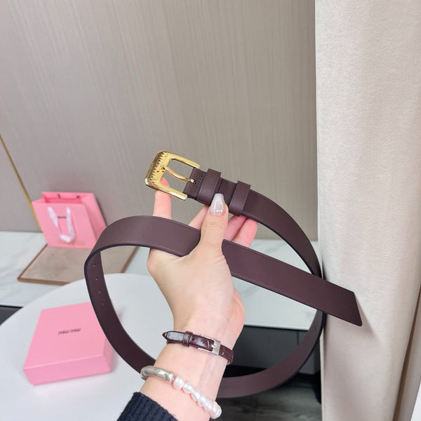Belts- Miu M Belt 3 Cm Premium Leather Designer Belt