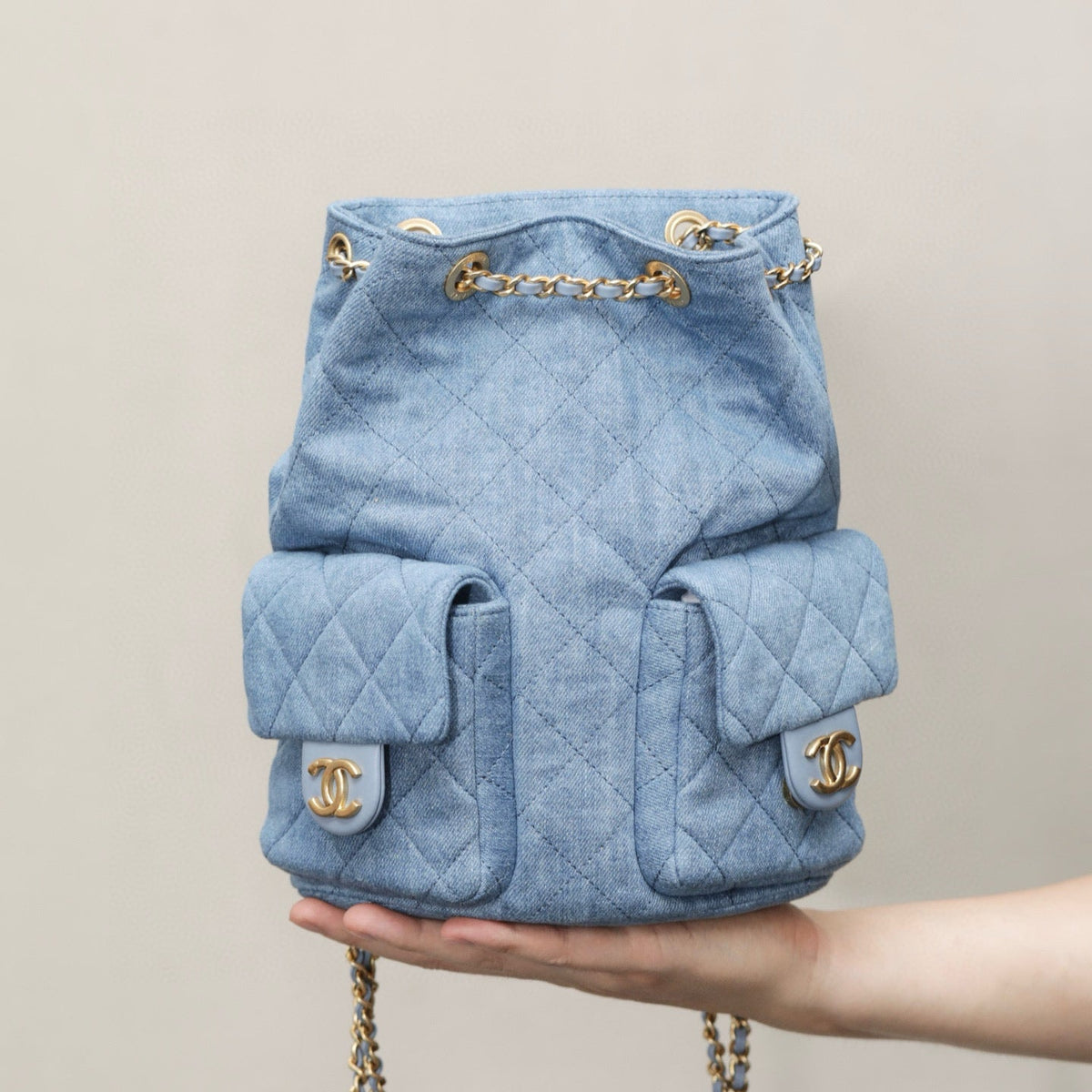 Chanel 25 Denim Backpack – luxury designer bag at Velouxe