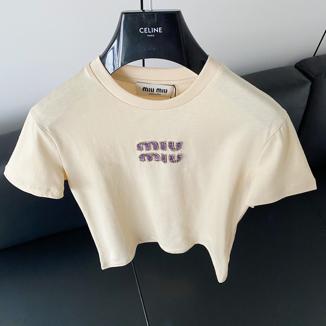 T-Shirts- Miu M T-shirt Casual Everyday Designer Tee