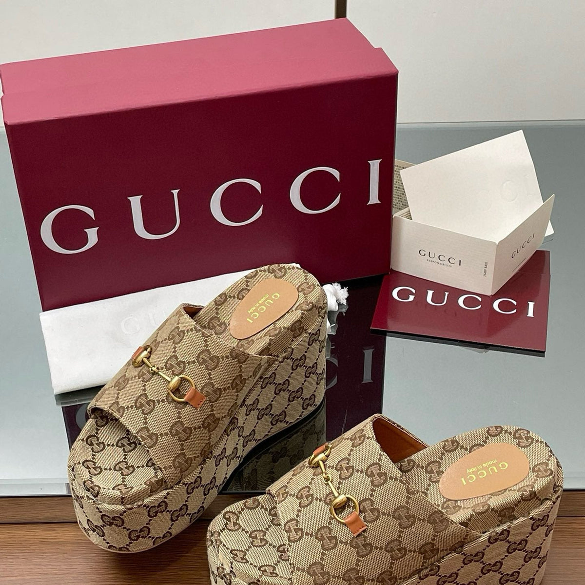 Gucci Shoes- Gucci Wedge Sandals Premium Designer Casual Shoes