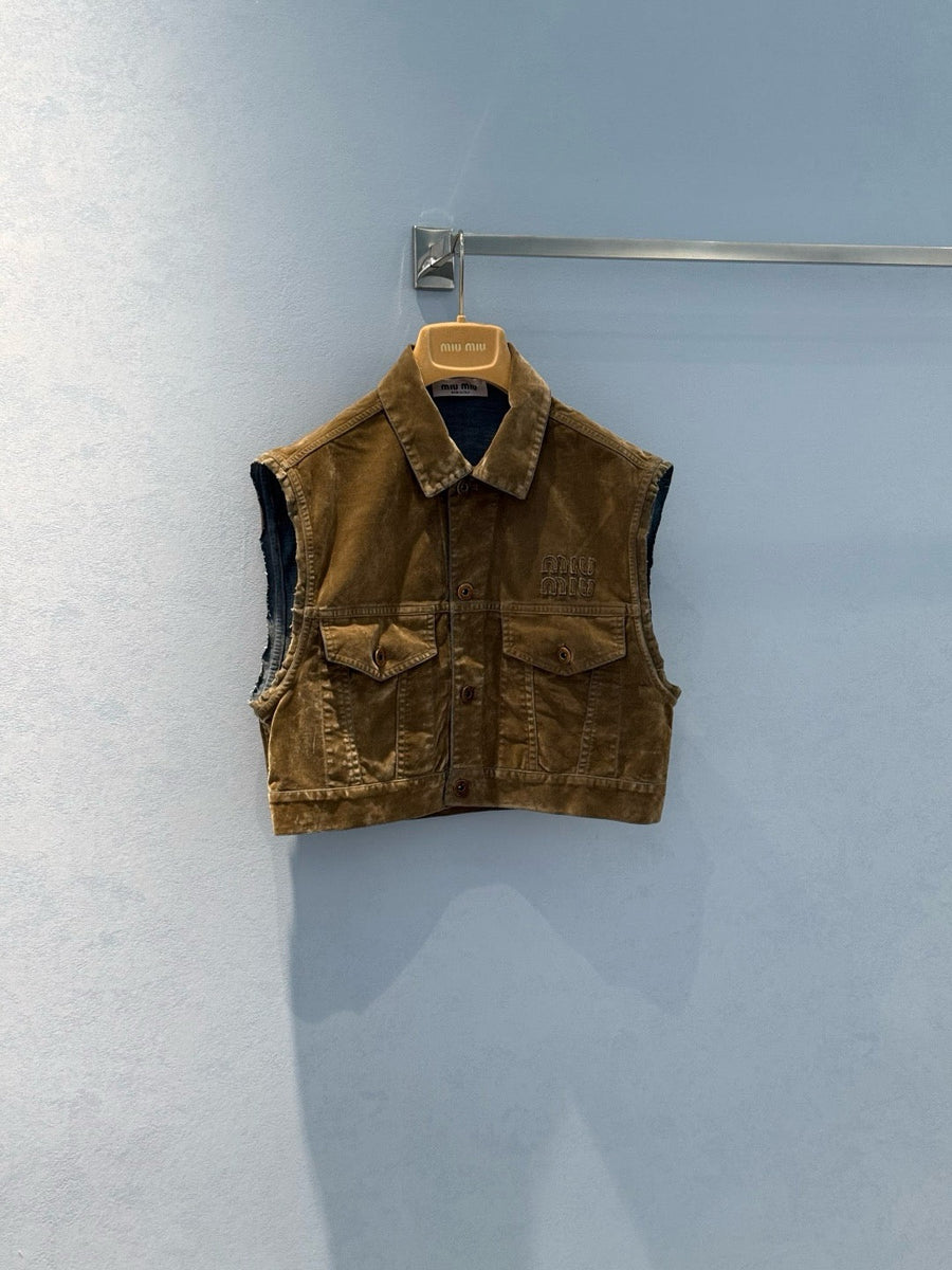 Vests- Miu M Crop Vest Luxury Casual Designer Gilet