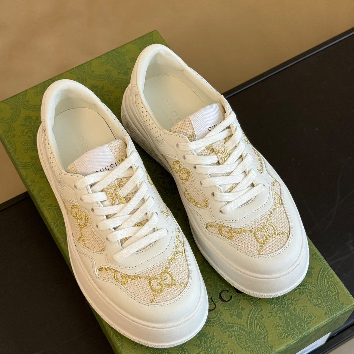 Gucci Embossed Sneaker detail shot – designer craftsmanship and quality
