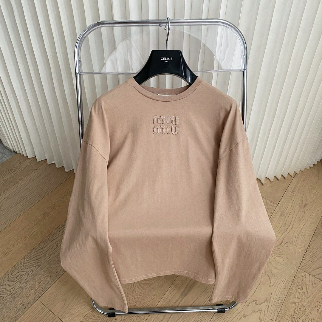 T-Shirts- Miu M Long Tee Casual Everyday Designer Tee