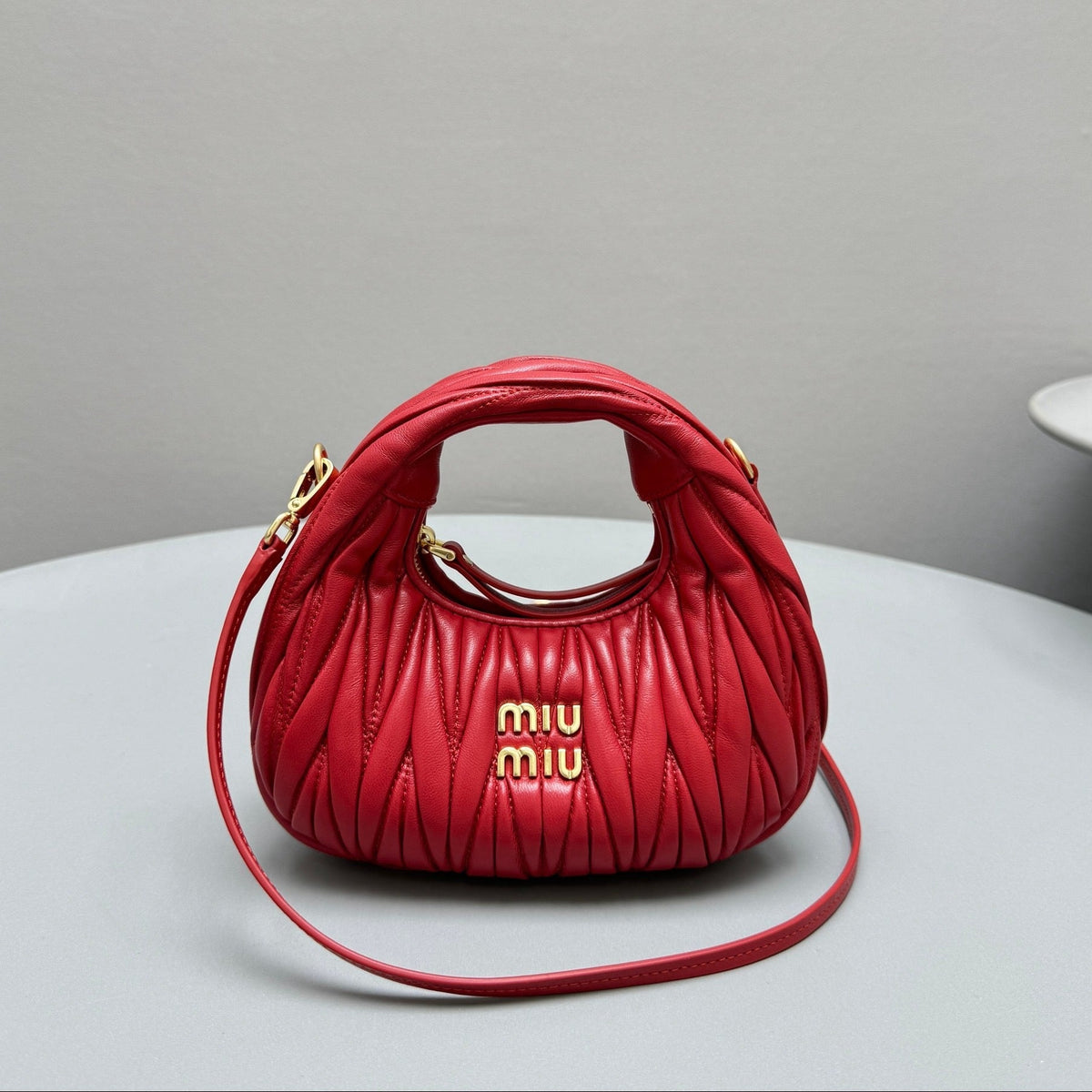 Bags- Miu M Wander Mini Hobo Bag Luxury Designer Leather Handbag