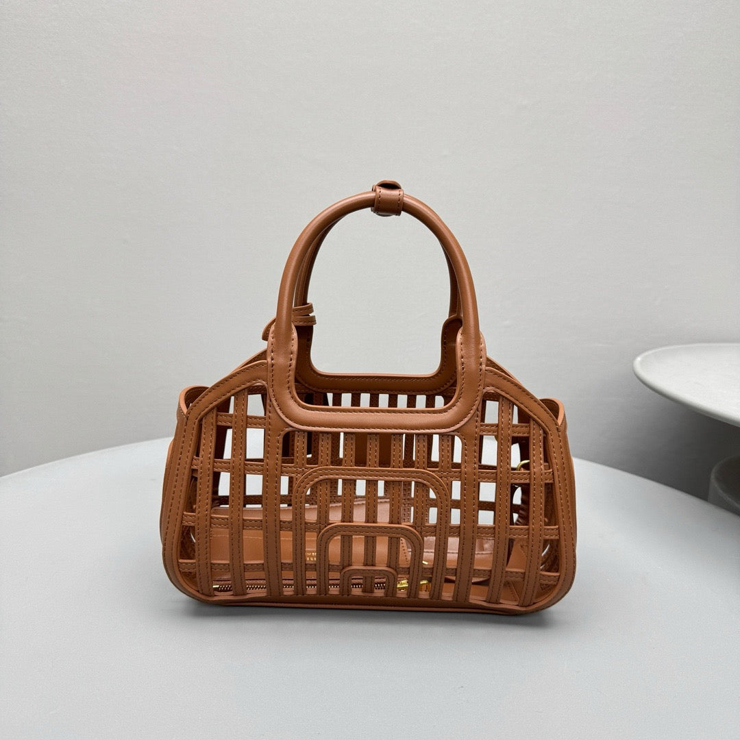 Bags- Miu M Leather Basket Bag Luxury Designer Leather Handbag