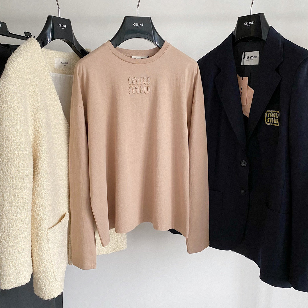 T-Shirts- Miu M Long Tee Casual Everyday Designer Tee
