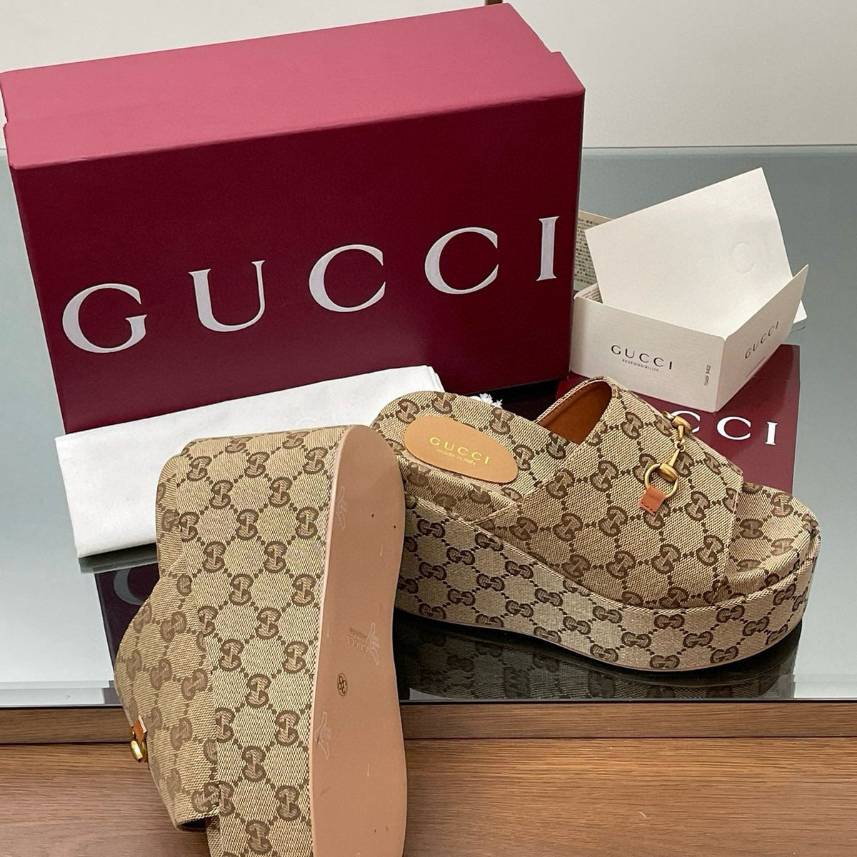 Gucci Shoes- Gucci Wedge Sandals Premium Designer Casual Shoes