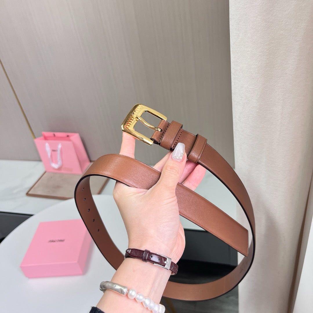 Belts- Miu M Belt 3 Cm Premium Leather Designer Belt