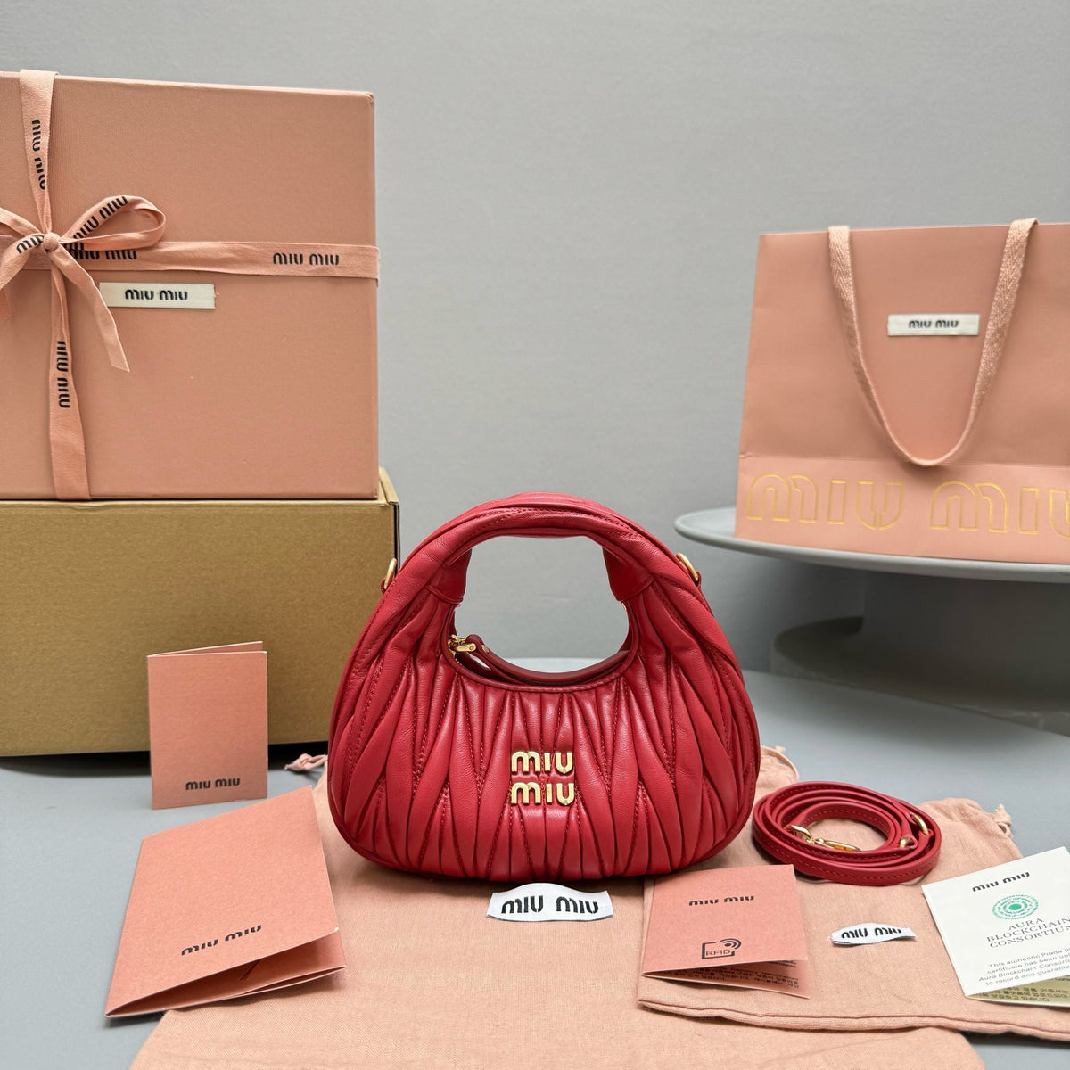 Bags- Miu M Wander Mini Hobo Bag Luxury Designer Leather Handbag
