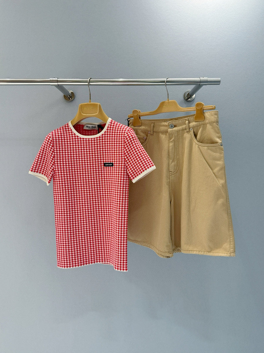T-Shirts- Miu M T-shirt Casual Everyday Designer Tee